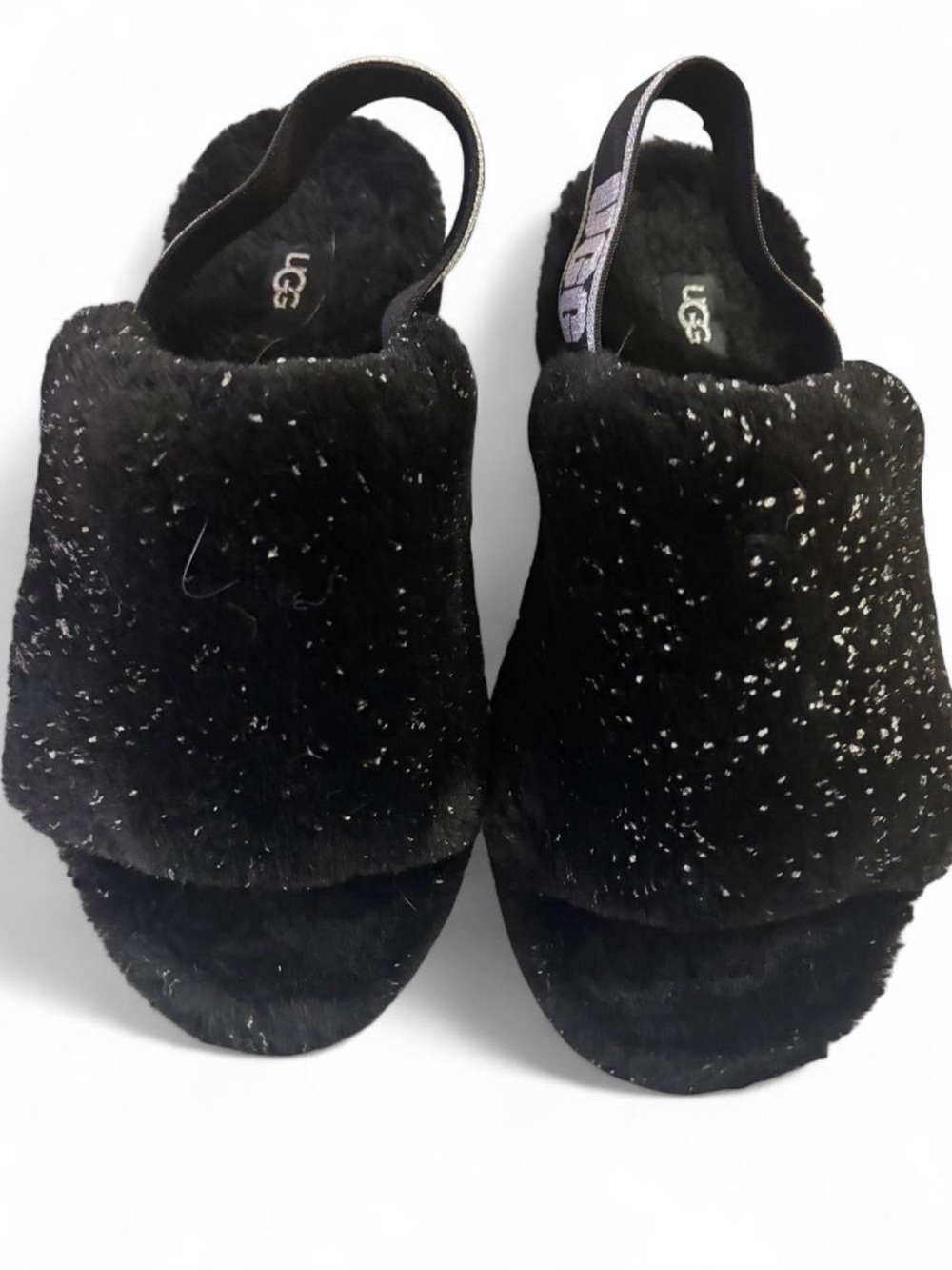 UGG Black Sparkle Faux-Fur Slingback Slides